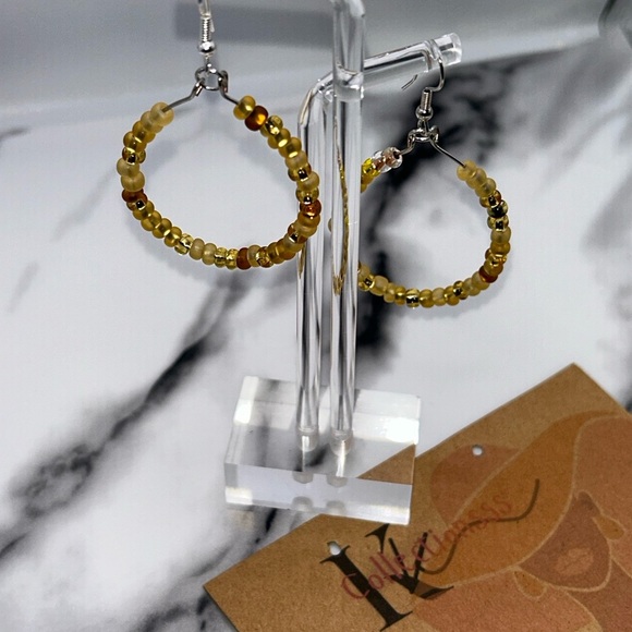 Golden Beaded Hoop Earrings - Picture 3 of 3